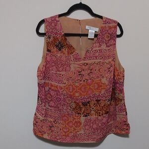 Elegant Pink and Orange Patterned Blouse